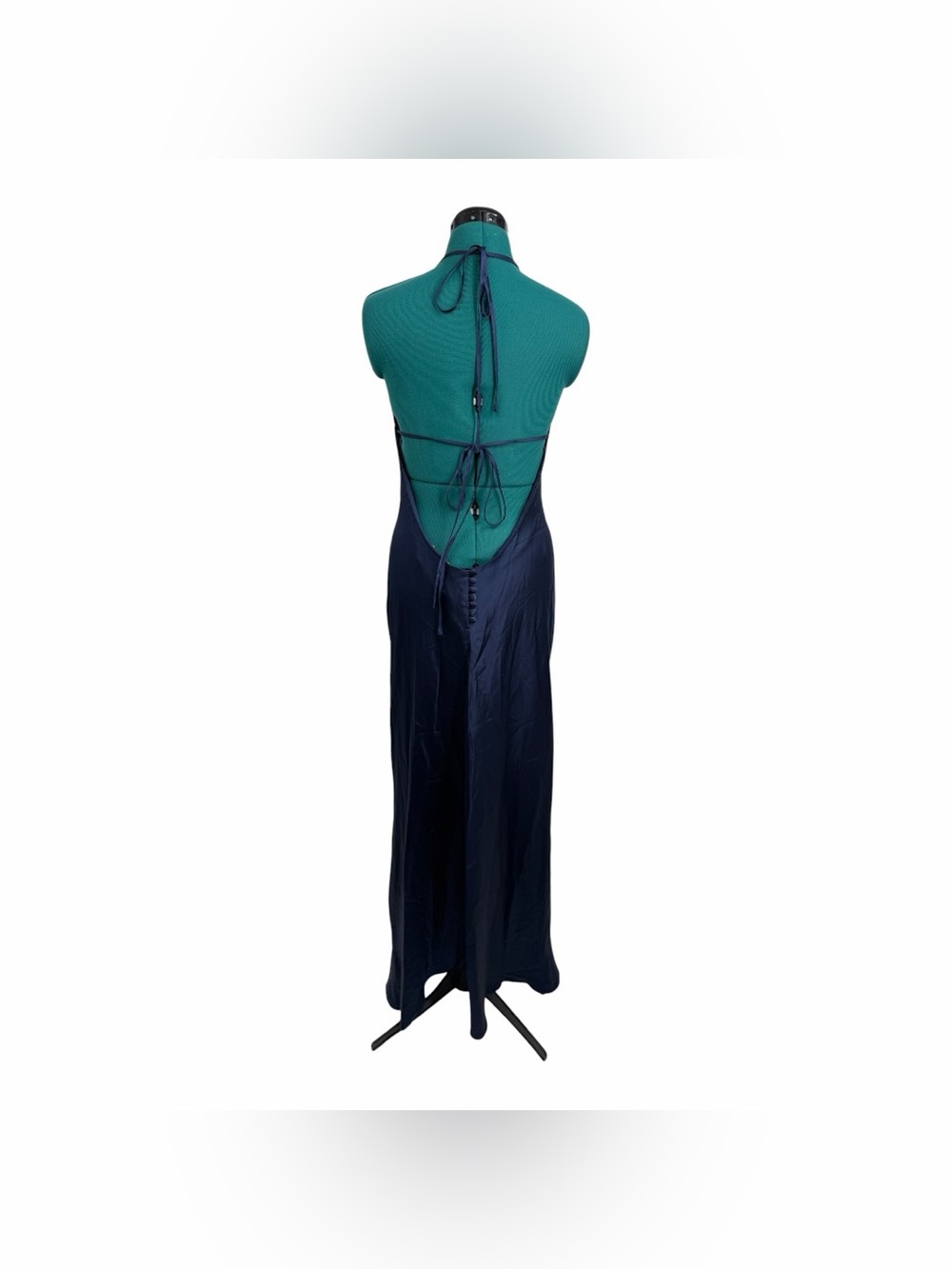 Reformation Jeany Silk Halter Maxi Dress Navy NWT Size L Open Back Bias Cut Gown - Picture 5 of 8